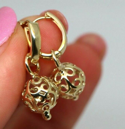 Genuine 9ct 9K Yellow, Rose or White Gold Small Hoop Oval Earrings + 10mm Flower Balls
