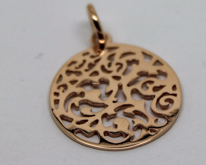 Genuine Solid 9ct 9kt 375 Yellow, White Or Rose Gold Round Filigree Pendant