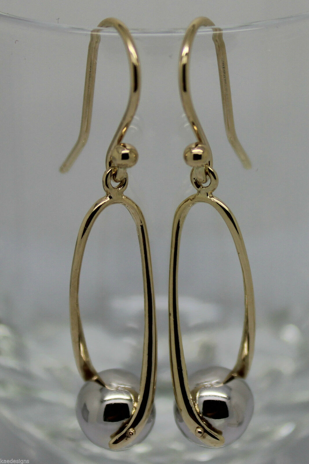 Kaedesigns Genuine 9ct 9kt 375 Yellow & White Gold 8mm Ball Drop Earrings