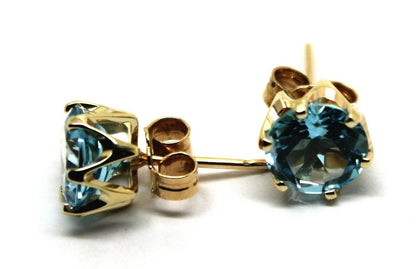 Kaedesigns,Genuine New 9ct Yellow Gold Claw-Set Round Cz Blue 8mm Stud Earrings