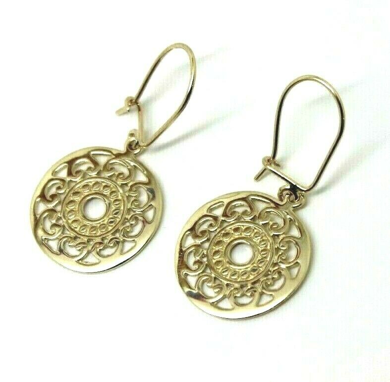 Genuine 9ct Yellow, Rose Or White Gold Flat Filigree Drop Round Closed Hooks Earrings