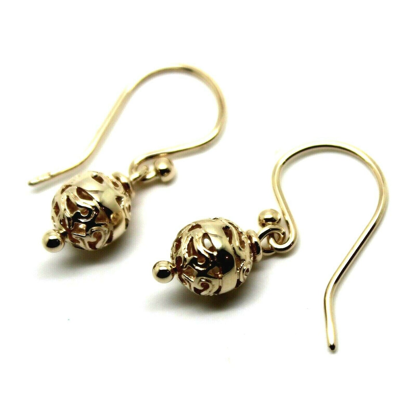 Genuine Heavy 9ct 9k 375 Yellow, Rose Or White Gold 8mm Euro Ball Drop Filigree Earrings