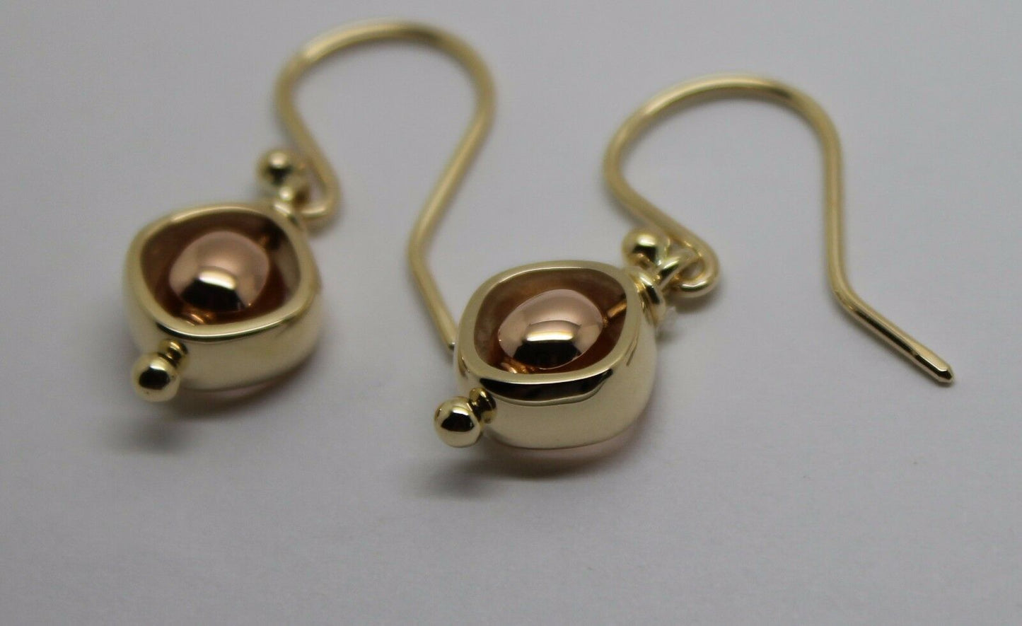 Genuine New 9k 9ct Rose & Yellow Gold Spinning Belcher Ball Earrings