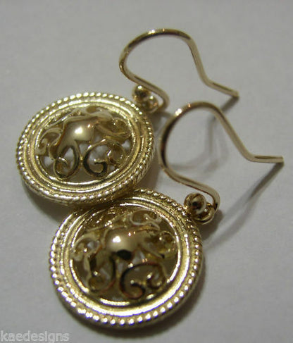 Kaedesigns, Heavy 9ct Yellow Or White Or Rose Gold  Filigree Round Hook Earrings