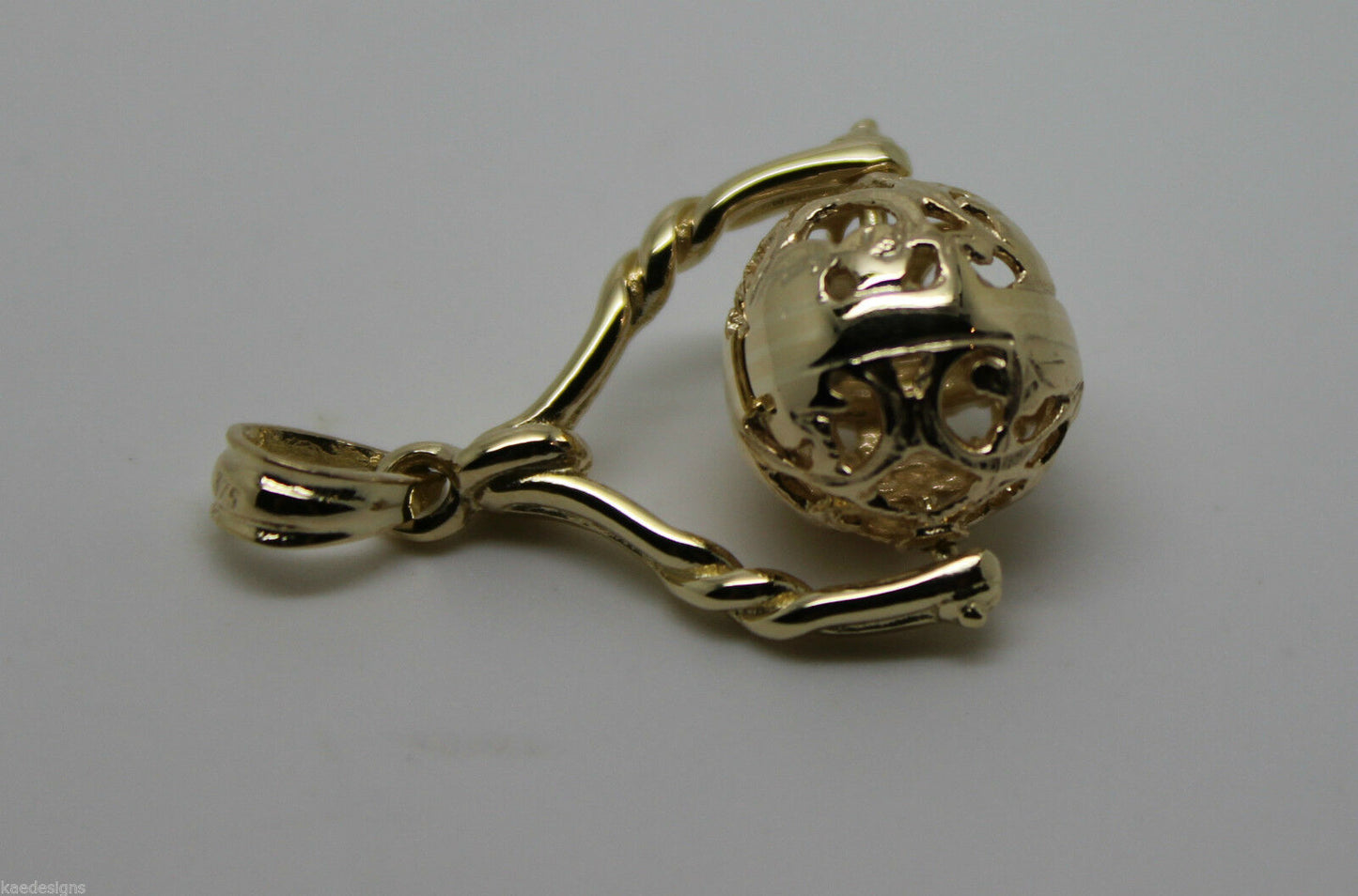 Genuine 9ct 9kt 375 Yellow, Rose Or White Gold 12mm Filigree Ball Spinner Pendant