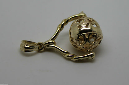 Genuine 9ct 9kt 375 Yellow, Rose Or White Gold 12mm Filigree Ball Spinner Pendant