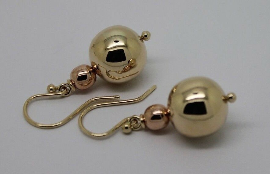 Kaedesigns Genuine Huge 9ct 9K 375 Yellow & Rose Gold Hook Ball Drop Earrings