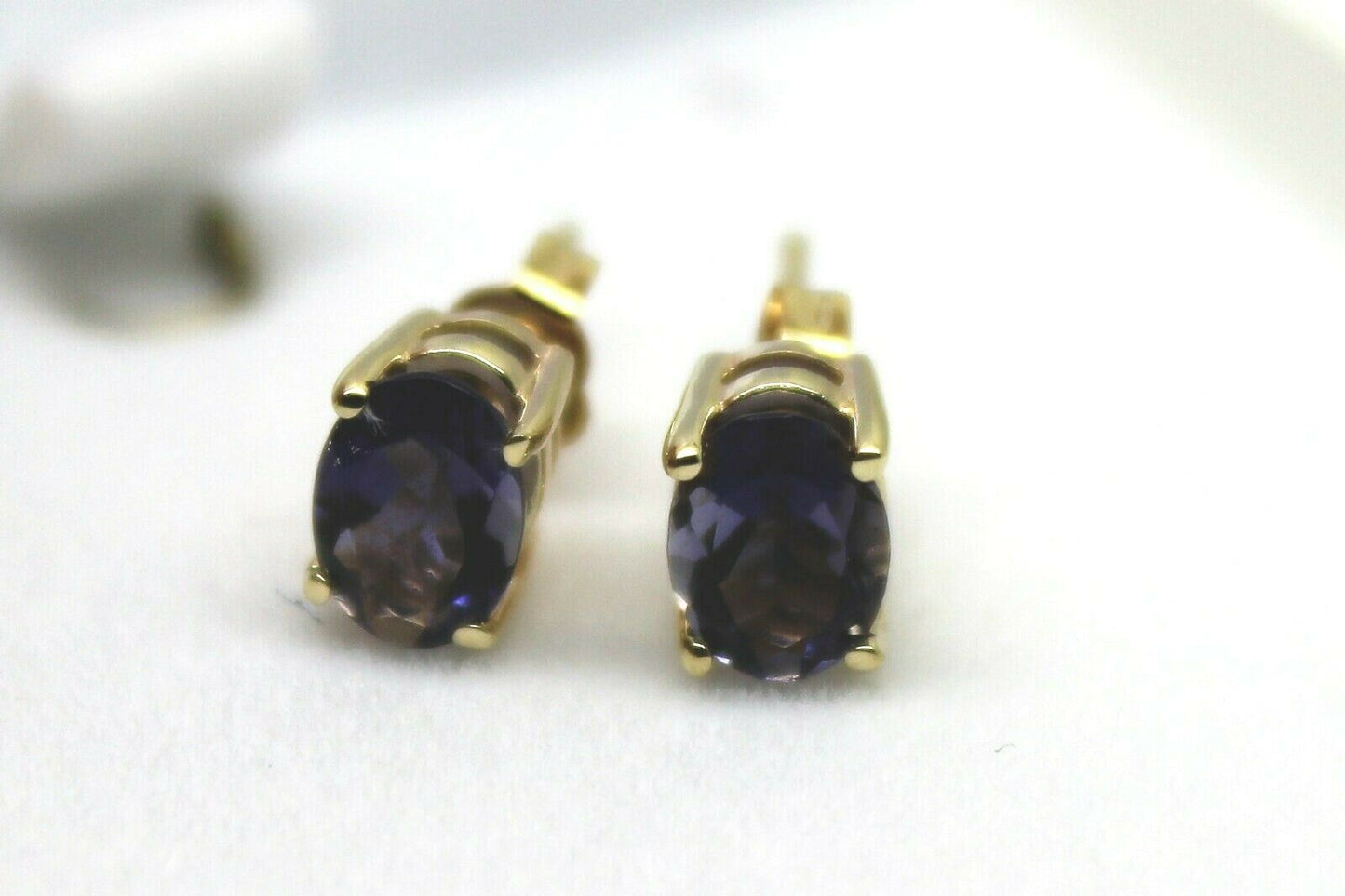 Genuine 9ct 9K 375 Yellow Gold Amethyst Oval Stud Earrings