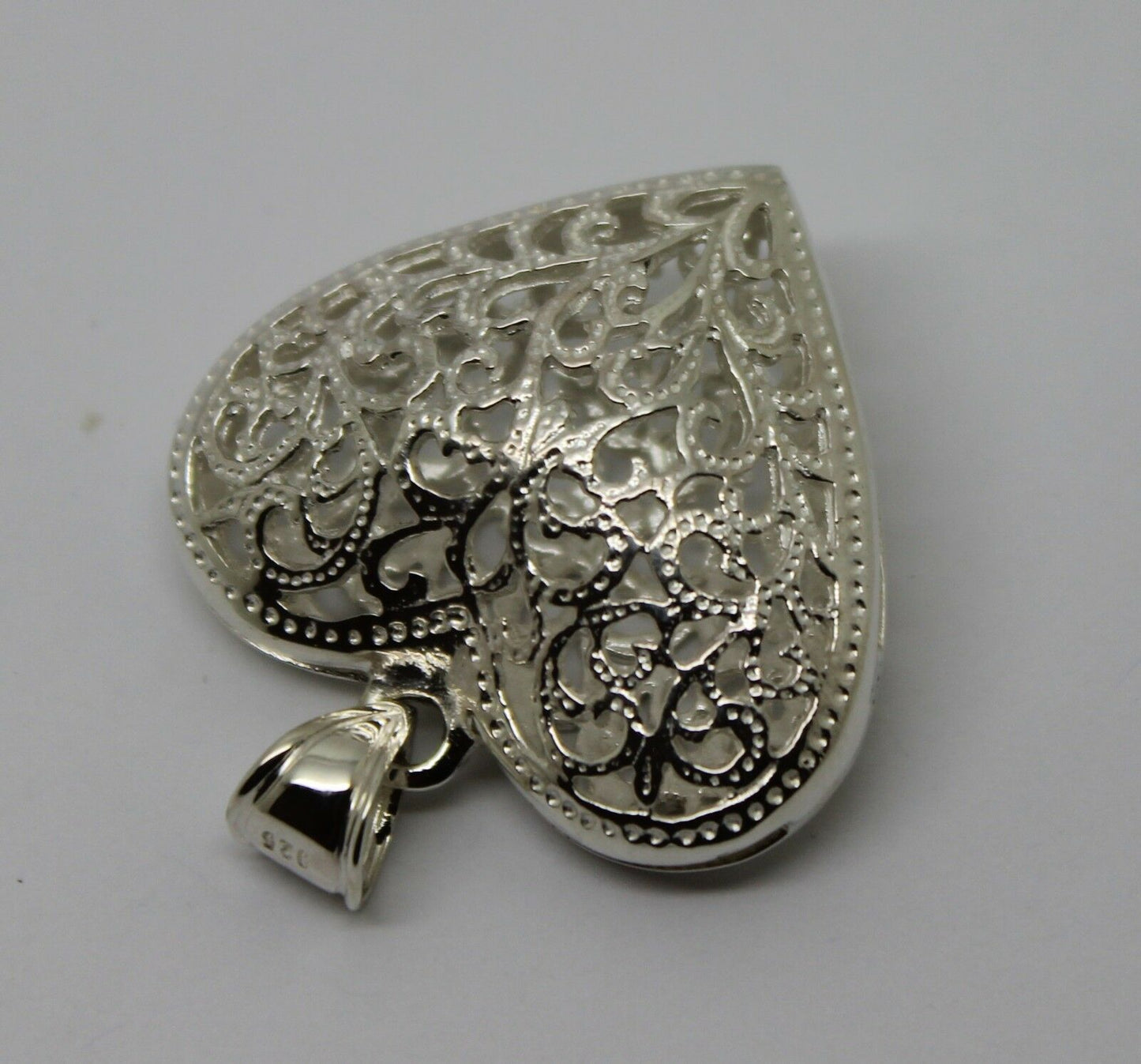 Genuine Sterling Silver 925 Huge Heavy Large Filigree Heart Pendant