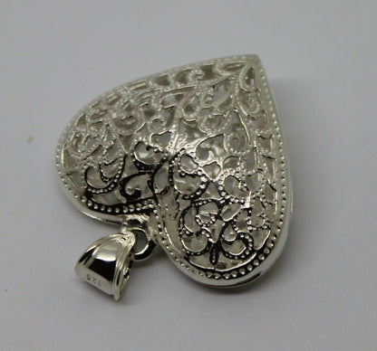 Genuine Sterling Silver 925 Huge Heavy Large Filigree Heart Pendant