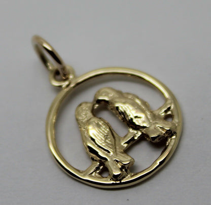 Genuine 9ct Yellow or Rose or White Gold or Silver Lovebirds Love Birds Pendant