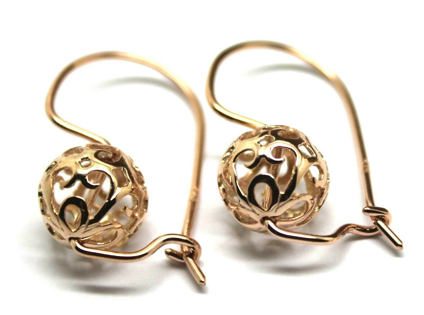 Genuine Solid 9ct 9k 375 Yellow, Rose or White Gold 10mm Euro Ball Drop Filigree Flower Earrings