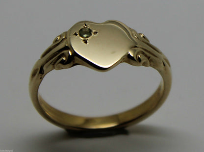 Size Q August Birthstone 9ct 9k 375 Yellow, Rose or White Gold Green Peridot Stone Heart Signet Ring
