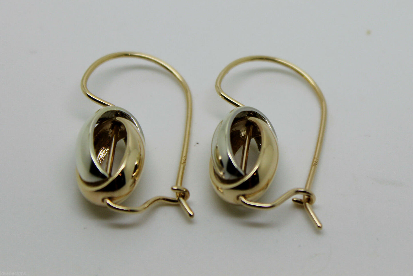 Genuine 9ct 9k 375 Yellow & White Gold Spinning Oval Belcher Earrings