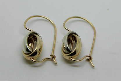 Genuine 9ct 9k 375 Yellow & White Gold Spinning Oval Belcher Earrings