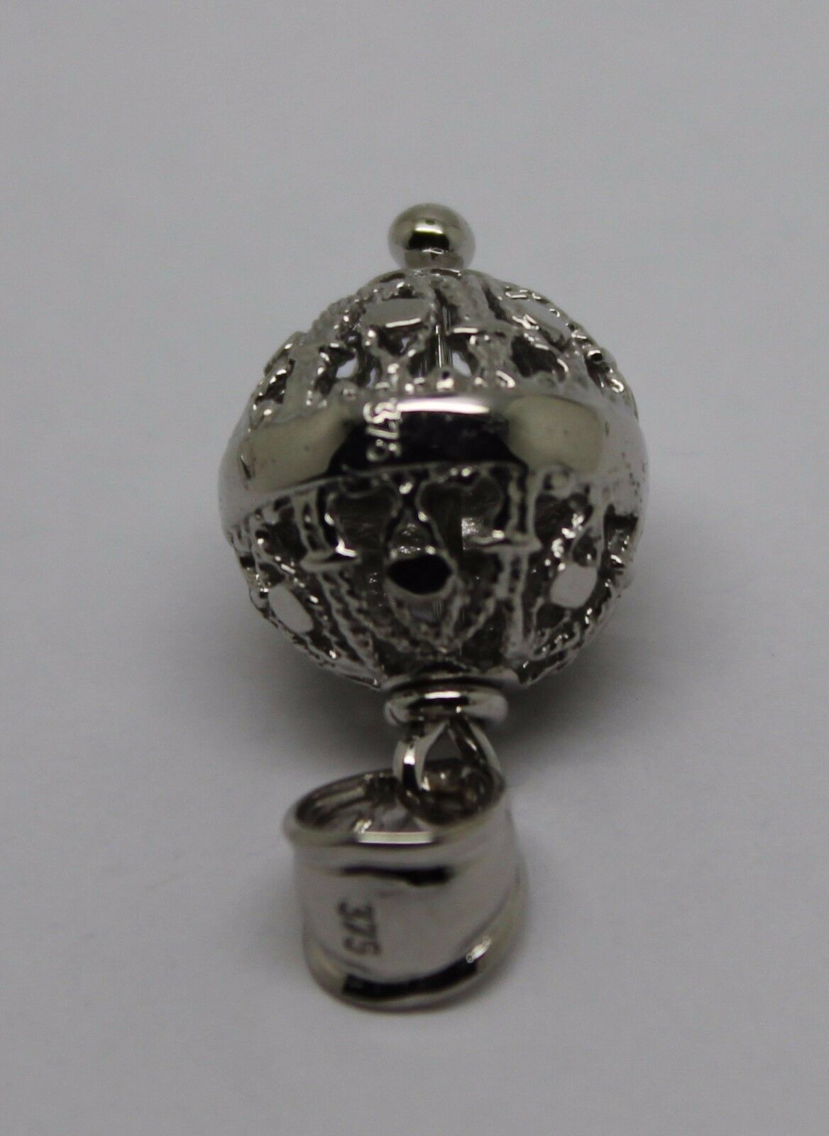 Genuine 9ct 9kt White Gold 12mm Filigree Ball Pendant