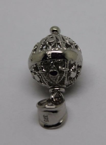 Genuine 9ct 9kt White Gold 12mm Filigree Ball Pendant