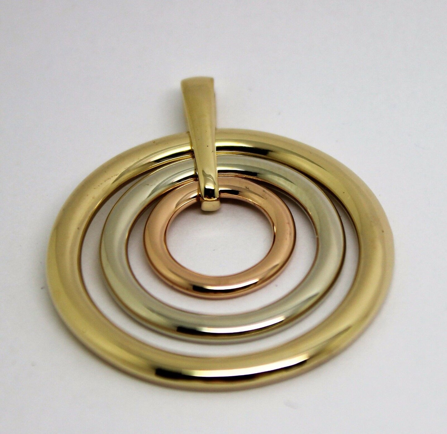 Genuine Heavy Solid 9ct 9k Yellow, White And Rose Gold 375 3 Circles Pendant