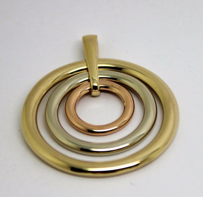Genuine Heavy Solid 9ct 9k Yellow, White And Rose Gold 375 3 Circles Pendant