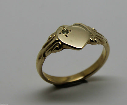 Size Q August Birthstone 9ct 9k 375 Yellow, Rose or White Gold Green Peridot Stone Heart Signet Ring