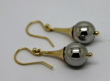 Genuine 9ct 9k 375 Two Tone Yellow & White or Rose & White Gold 12mm Ball Drop Earrings