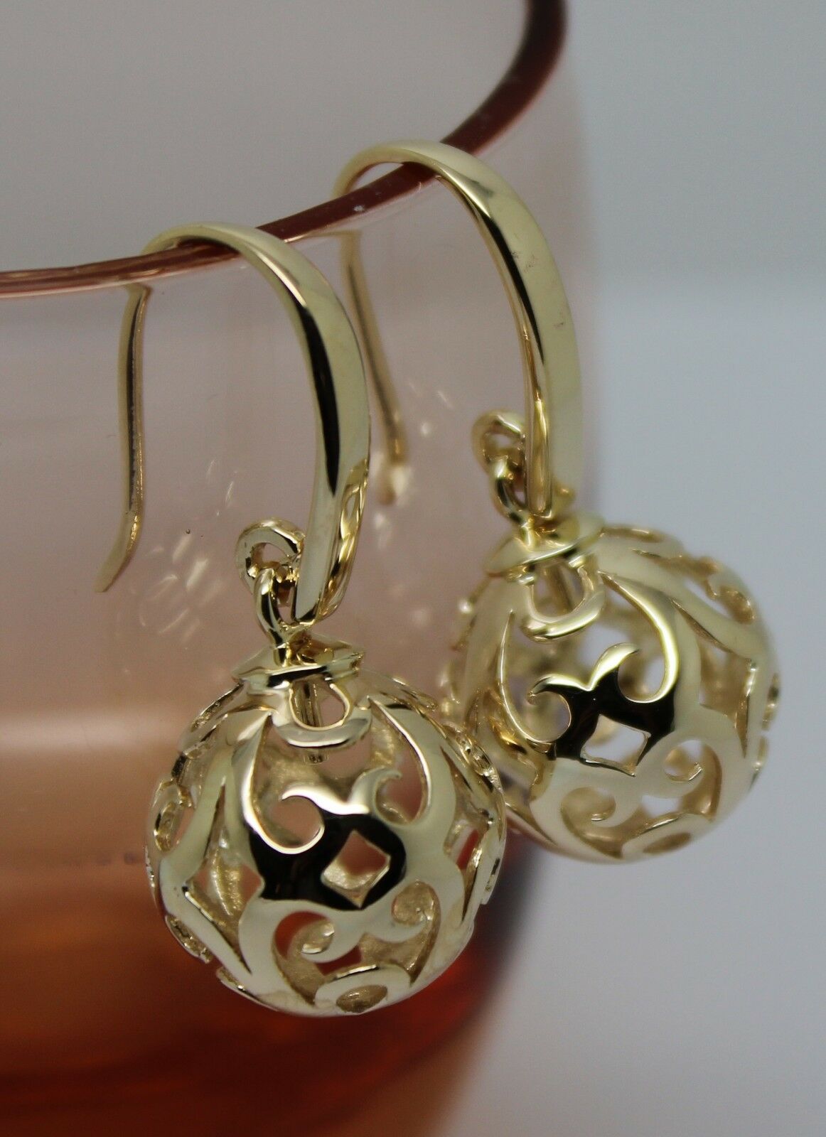 Genuine 9ct Yellow, Rose or White Gold Large Heavy 14mm Thick Hooks Ball Drop Filigree Earrings
