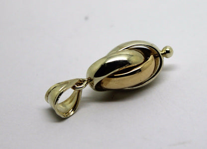 Genuine 9ct 9k 375 Yellow & White Gold Oval Triple Belcher Ball Pendant