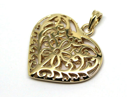 Kaedesigns Genuine 9ct Large Yellow, Rose or White Gold Filigree Flower Double Sided Heart Pendant