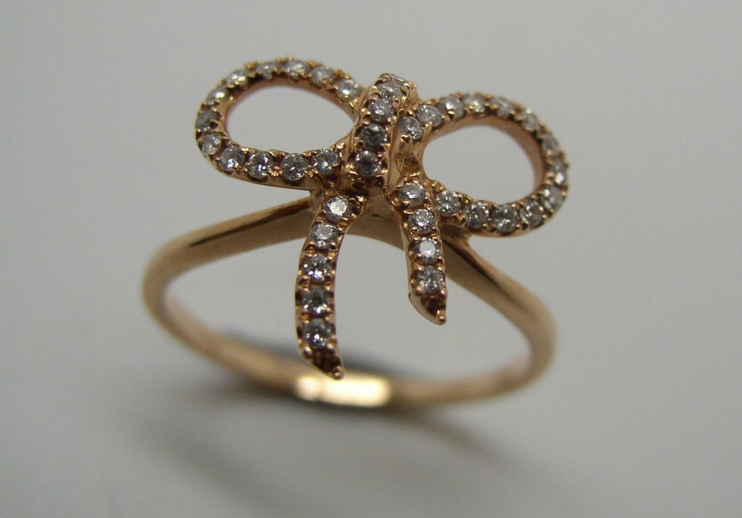 Genuine New 18ct Delicate Rose Gold Diamond Bow Ring