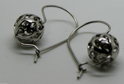 Genuine 9ct 9k 375 White Gold 12mm Ball Drop Filigree Earrings
