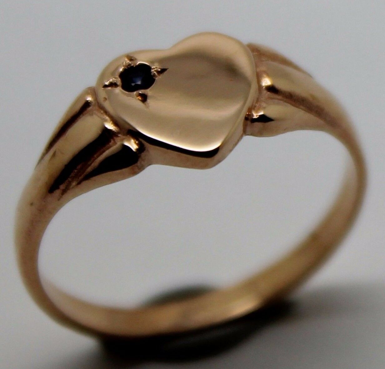 Genuine Size J 9ct Heart Rose Gold Blue Sapphire Heart Signet Ring