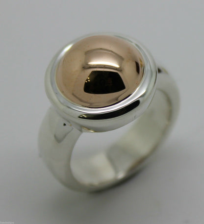 Genuine Sterling Silver & 9ct Rose Gold 375 Half Ball Ring - Choose your size