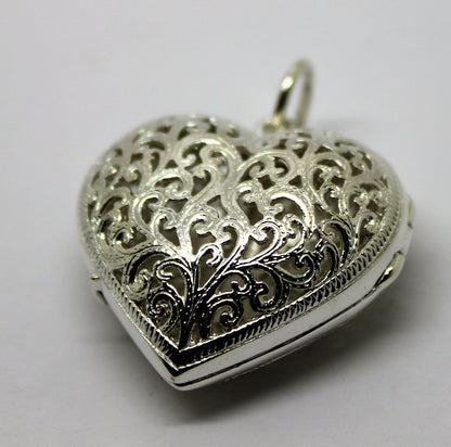 Heavy Large Genuine Sterling Silver 925 Filigree Heart Pendant Locket