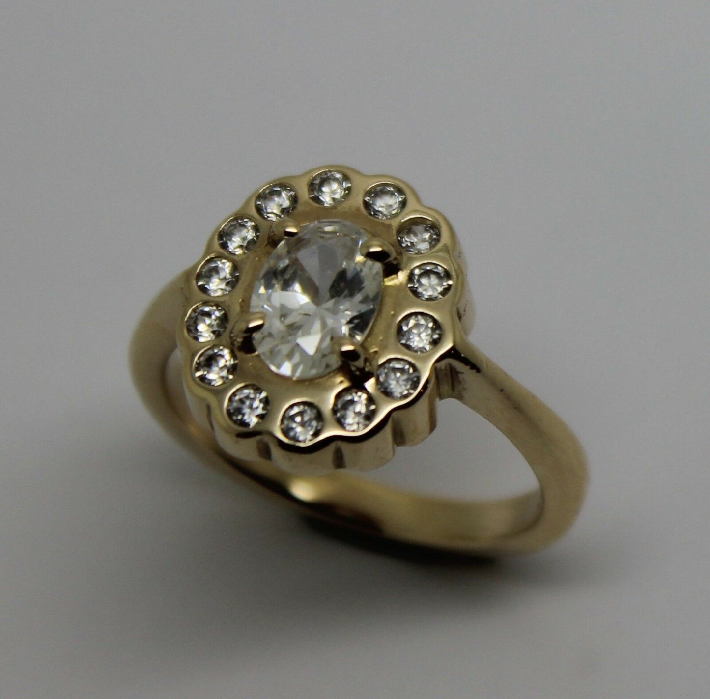 Size L Genuine 9ct Yellow Gold Oval Cubic Zirconia Ring