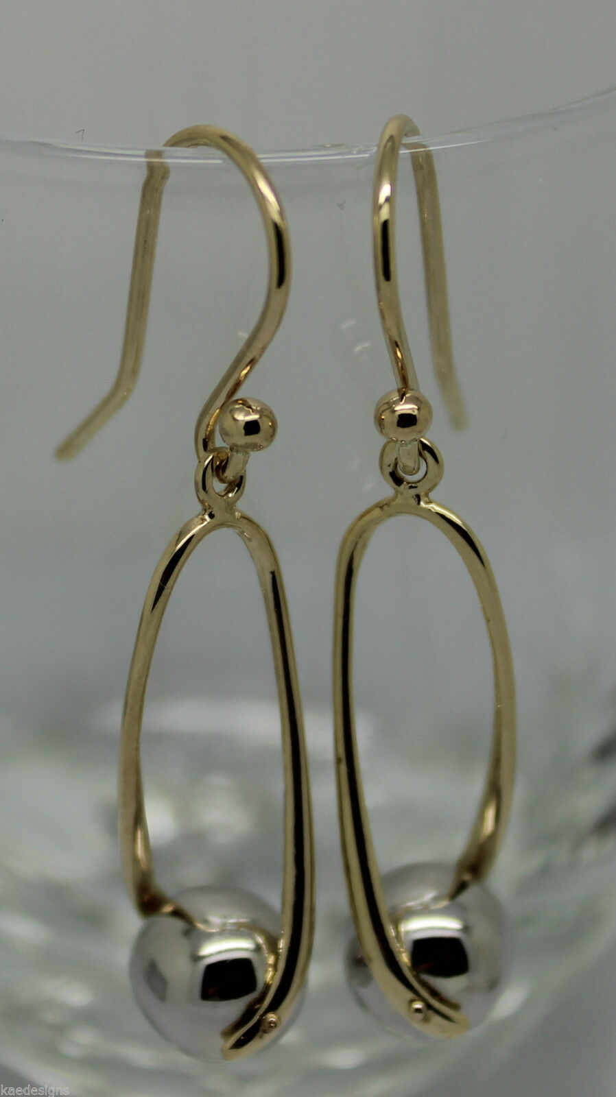Kaedesigns Genuine 9ct 9kt 375 Yellow & White Gold 8mm Ball Drop Earrings