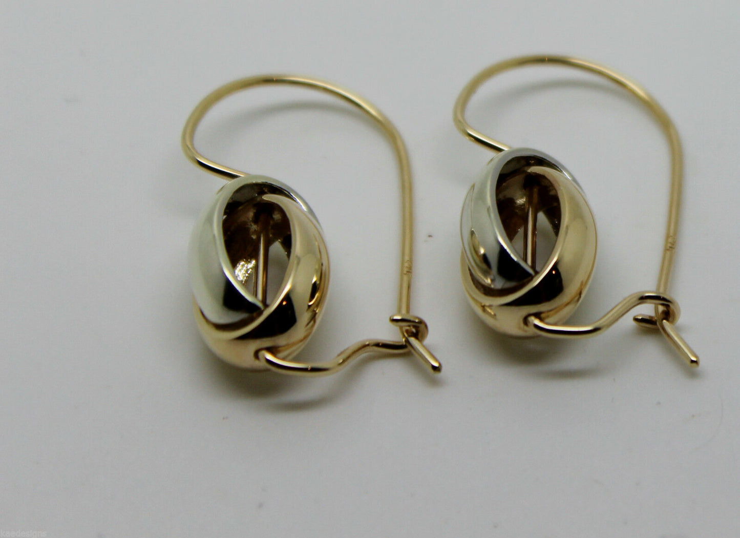 Genuine 9ct 9k 375 Yellow & White Gold Spinning Oval Belcher Earrings