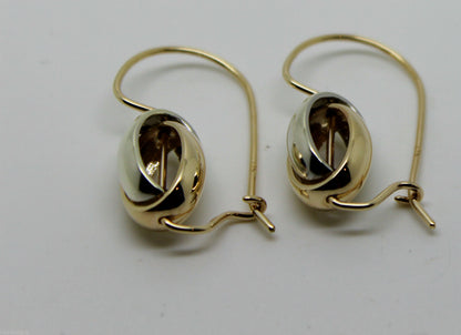 Genuine 9ct 9k 375 Yellow & White Gold Spinning Oval Belcher Earrings