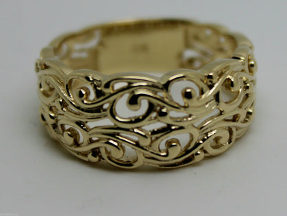 Kaedesigns New 9ct 375 Wide Yellow Gold Wide Flower Filigree Ring - Choose your size