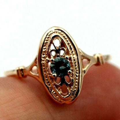 Genuine 9ct Yellow, Rose or White Gold Delicate London Blue Topaz Filigree Ring