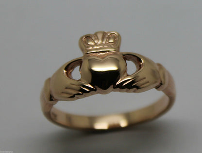 Genuine 9ct 375 Solid Yellow, Rose or White Gold Claddagh Celtic Friendship Ring In Your (Sizes L to S)