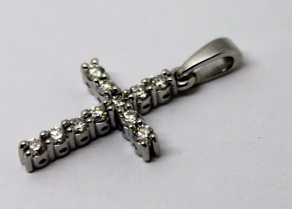 New Genuine 14ct 14k White Gold Cross Round Diamond Pendant