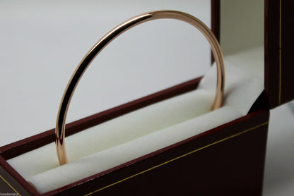 Genuine 9ct 9K 375 Yellow, Rose or White Gold 3mm Wide Hollow Golf Bangle 64mm Diameter