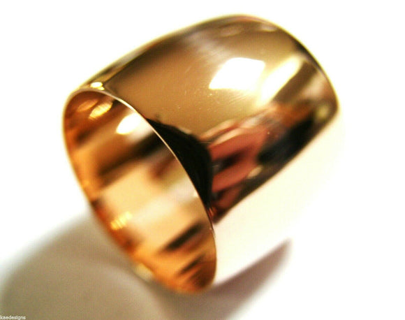 Size O Huge Genuine 9K 9ct 375 Yellow, Rose or White Gold Full Solid 16mm Extra Wide Band Ring