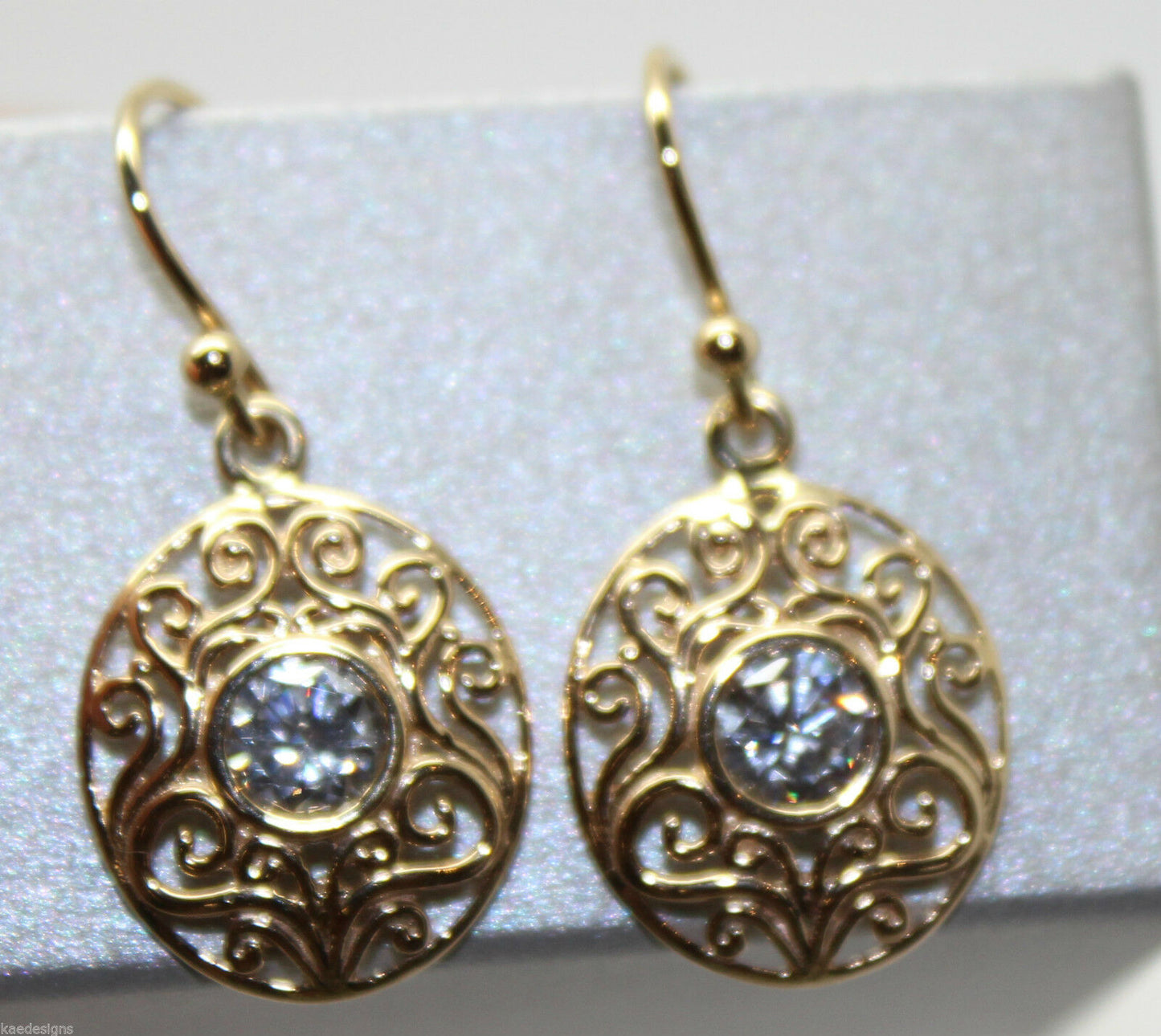 9ct 9k 375 Yellow, White, or Rose Gold Cubic Zirconia Oval Filigree Hook Earrings
