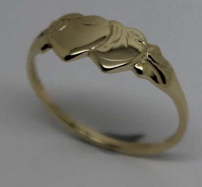 Size S, 9ct Yellow, Rose or White Gold Double Heart Signet Ring