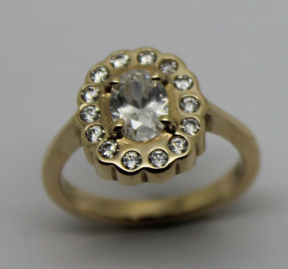 Size L Genuine 9ct Yellow Gold Oval Cubic Zirconia Ring