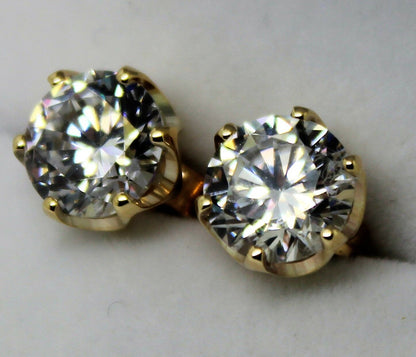 Genuine 9ct 9K 375 Yellow Gold Claw-set Round 8mm Stud Earrings