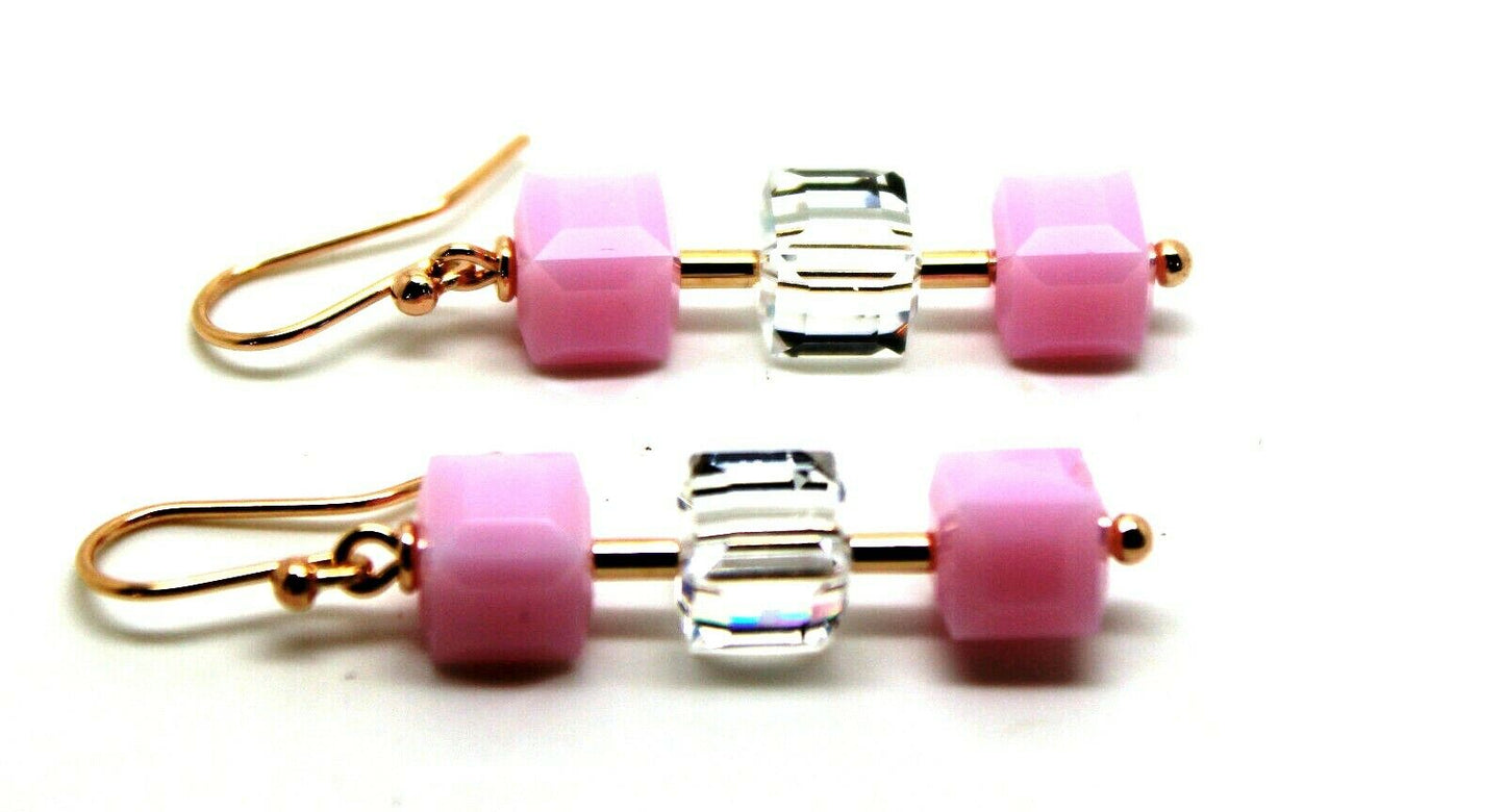 Genuine 9ct 9k 375 Rose Gold 8mm Rose Drop Pink & Crystal Earrings