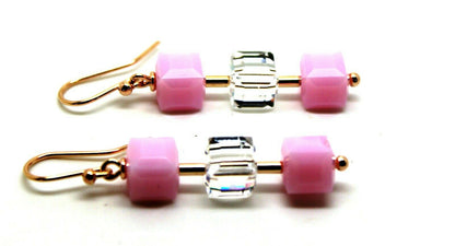 Genuine 9ct 9k 375 Rose Gold 8mm Rose Drop Pink & Crystal Earrings