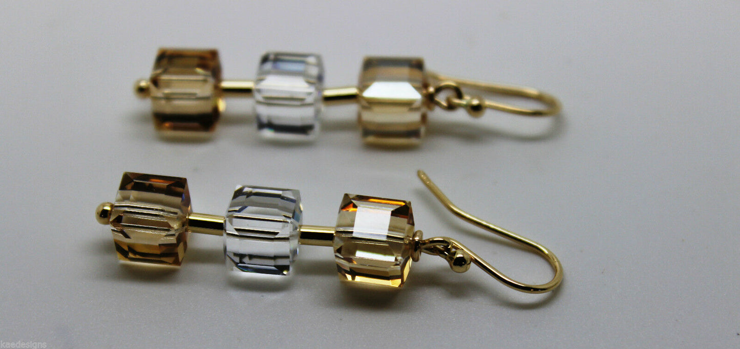 Kaedesigns, Genuine 9ct 9k 375 Yellow Gold Crystal Earrings